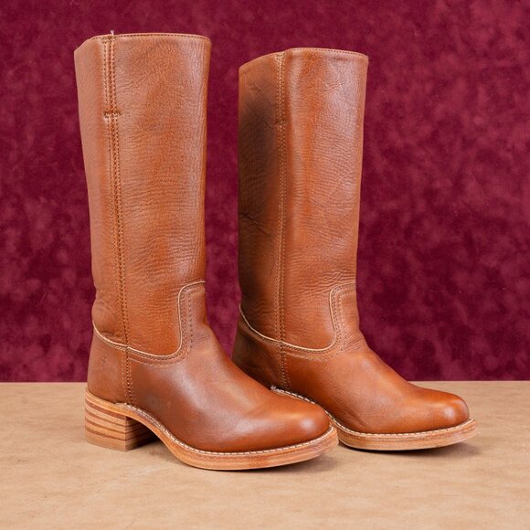 Frye Women Campus 14L Saddle Brown Leather Block Heel Fashion Boots sz 7 - Picture 1 of 11